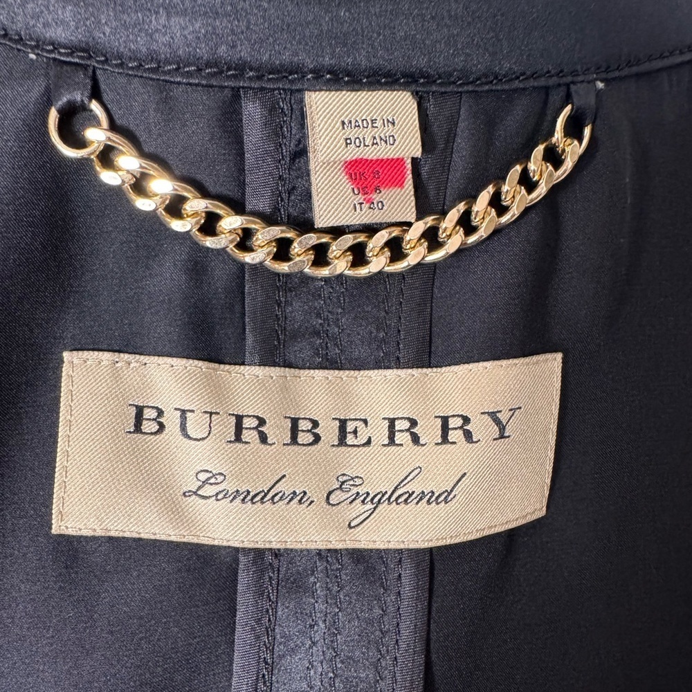Burberry Black Silk Trent Regimental Jacket Size 6 - Picture 12 of 16